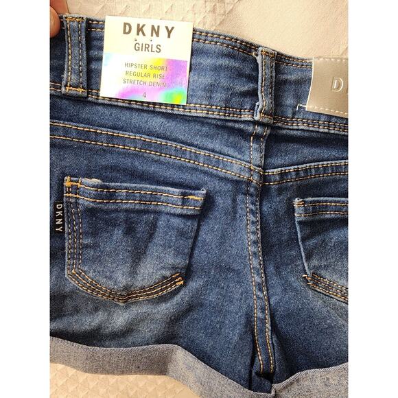 DKNY Girls' Short Size 4 Blue Denim Jeans Super Stretch Adjustable Waist Band - Picture 4 of 5